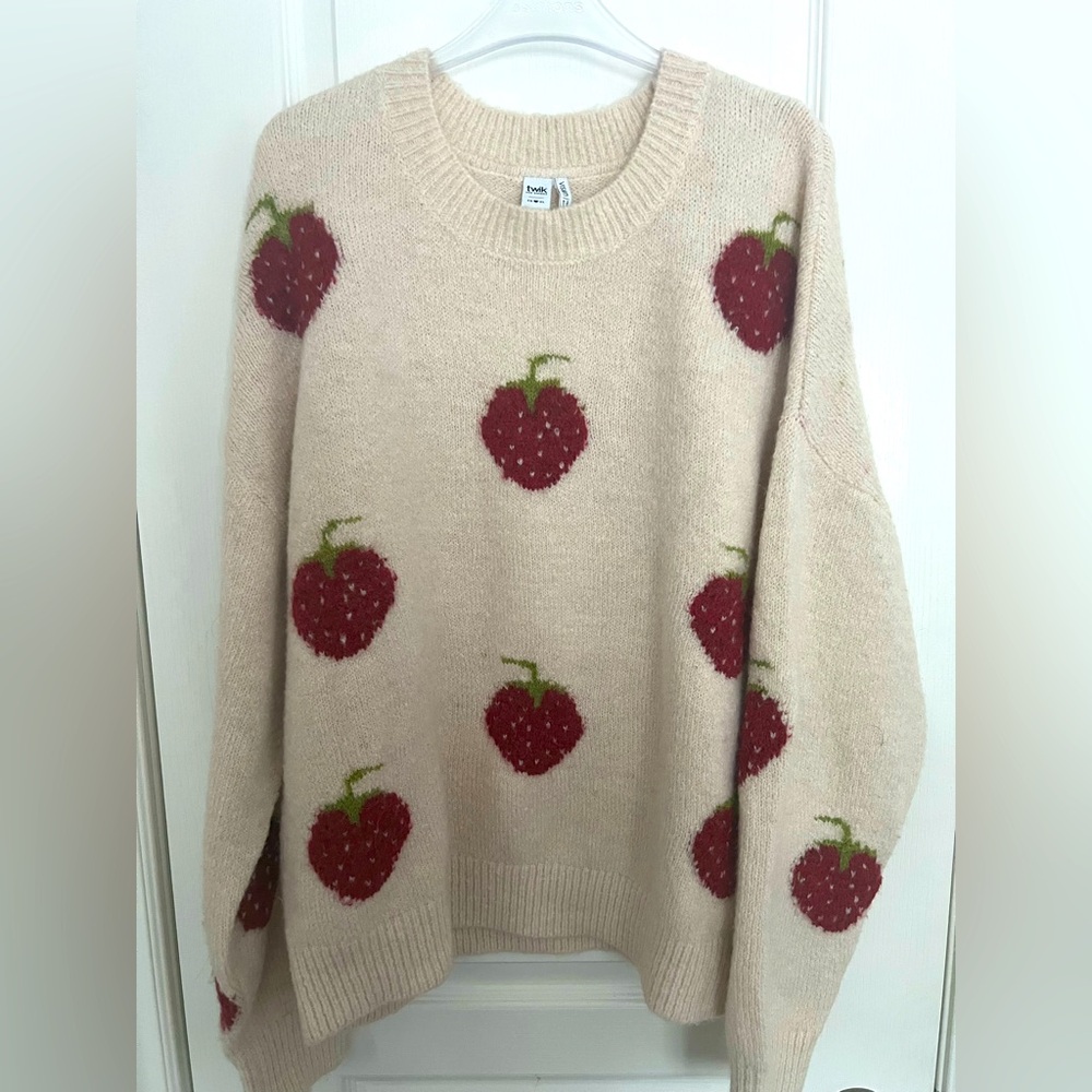 Simons Cream Sweater with Red Strawberry Motif